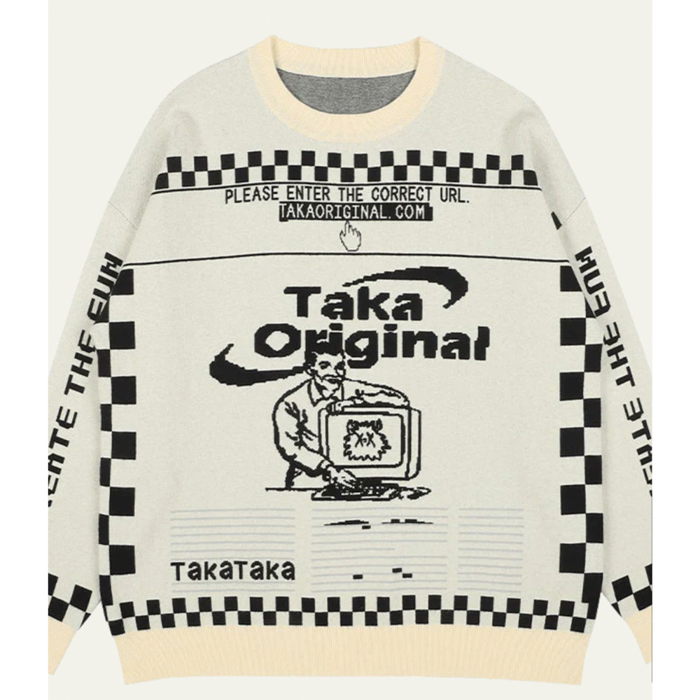 TAKA Original Moody Bob Mosaic Checkboard Knit Jumper Sweater Size Large Cream